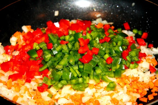 chopped veggies in pan